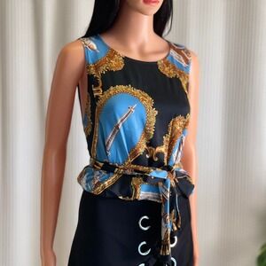 NWT Anthropologie TINY Paris Eiffel Tower Scarf Print Sleeveless Blouse Top Sz S